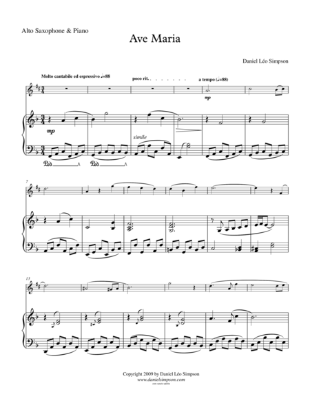 Ave Maria For Eb Alto Saxophone Piano Sheet Music