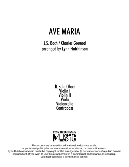 Ave Maria For String Orchestra And Solo Oboe Sheet Music