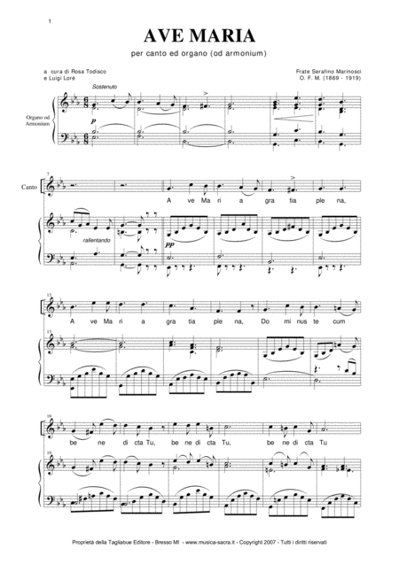 Ave Maria For Tenor And Organ Music By Padre Serafino Marinosci Sheet Music