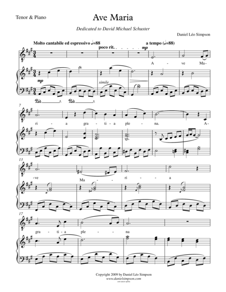 Ave Maria For Tenor Piano Sheet Music