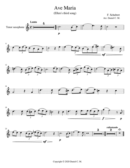 Free Sheet Music Ave Maria For Tenor Saxophone And Piano