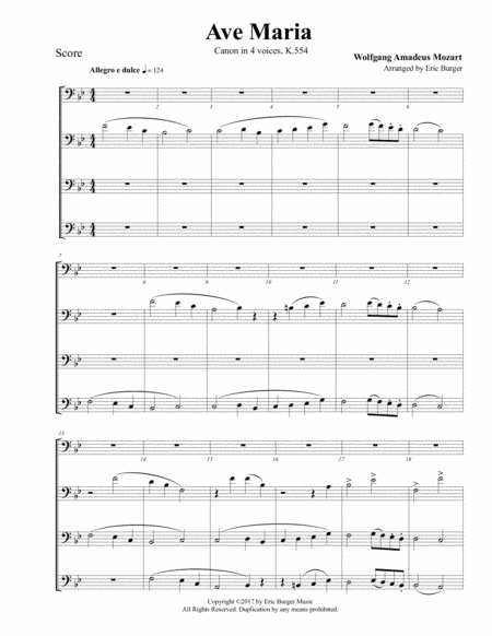 Ave Maria For Trombone Or Low Brass Quartet Sheet Music