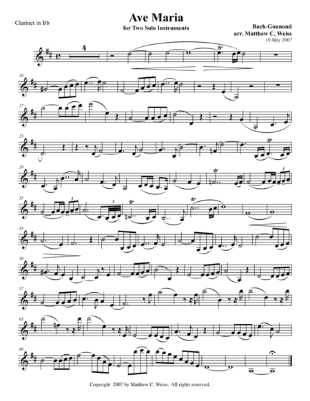 Ave Maria For Two Solo Instruments Clarinet In Bb Sheet Music