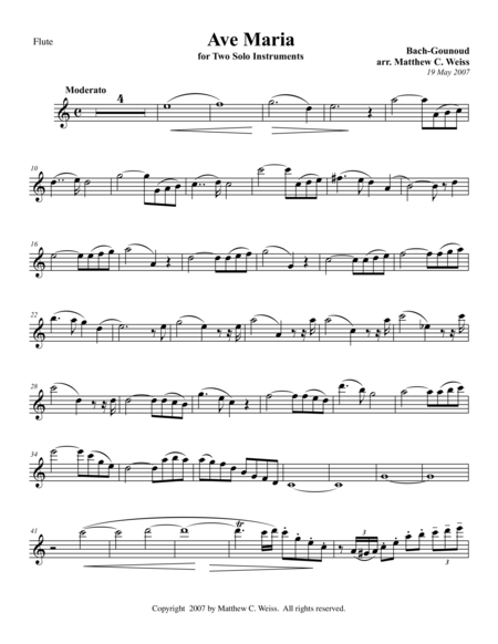 Free Sheet Music Ave Maria For Two Solo Instruments Flute