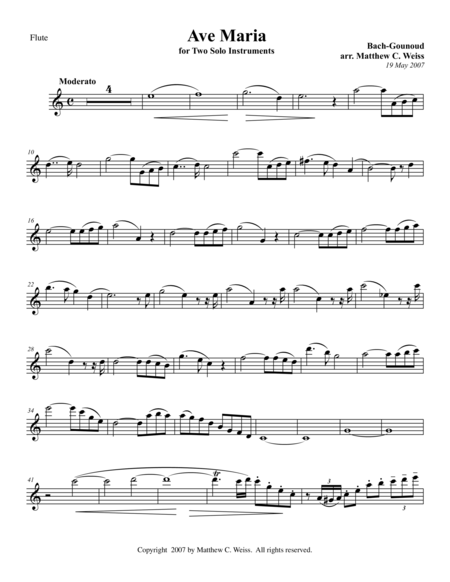 Ave Maria For Two Solo Instruments Flute Sheet Music