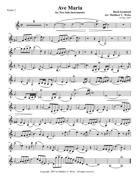 Ave Maria For Two Solo Instruments Violin 2 Sheet Music