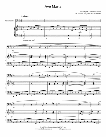 Ave Maria Franz Schubert For Cello And Piano Sheet Music