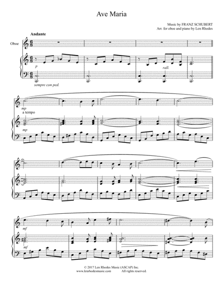 Ave Maria Franz Schubert For Oboe And Piano Sheet Music