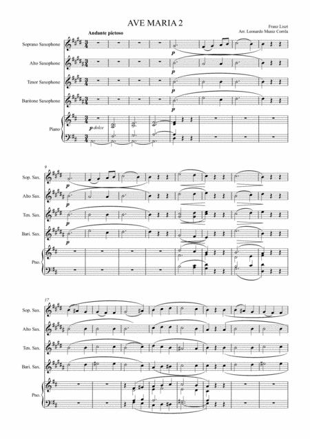 Ave Maria Ii 38 Franz Liszt For Saxophine Quartet And Piano Sheet Music