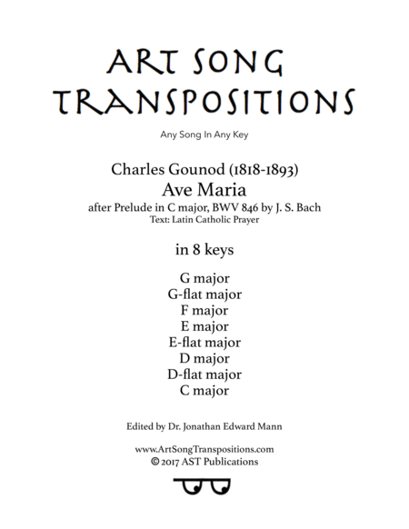 Ave Maria In 8 Keys G G Flat F E E Flat D D Flat C Major Sheet Music