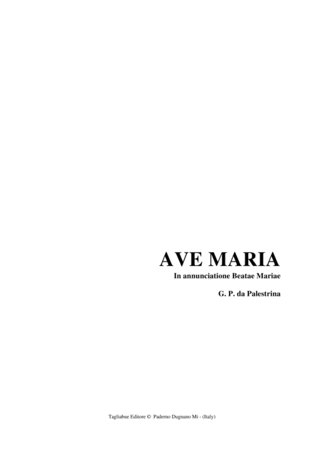 Ave Maria In Annunciatione Beatae Mariae Palestrina For Ttbb Choir Sheet Music