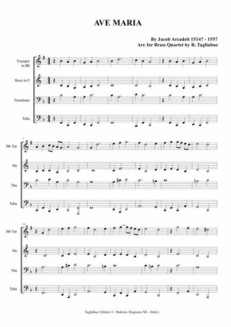 Ave Maria J Arcadelt For Organ Arr For Brass Quartet Tp Bb Horn Tbn Tuba Sheet Music