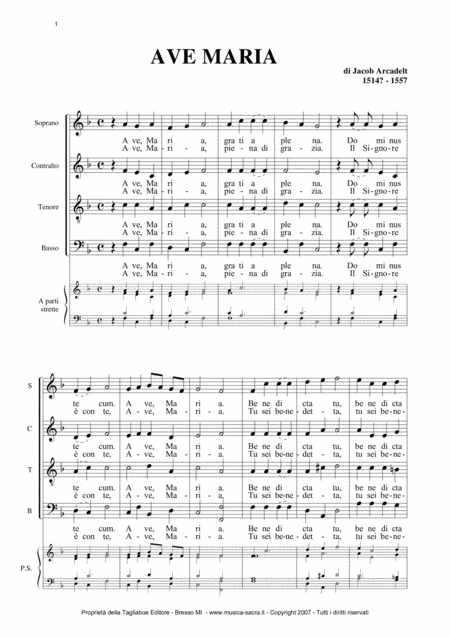 Ave Maria J Arcadelt For Satb Choir And Organ Sheet Music