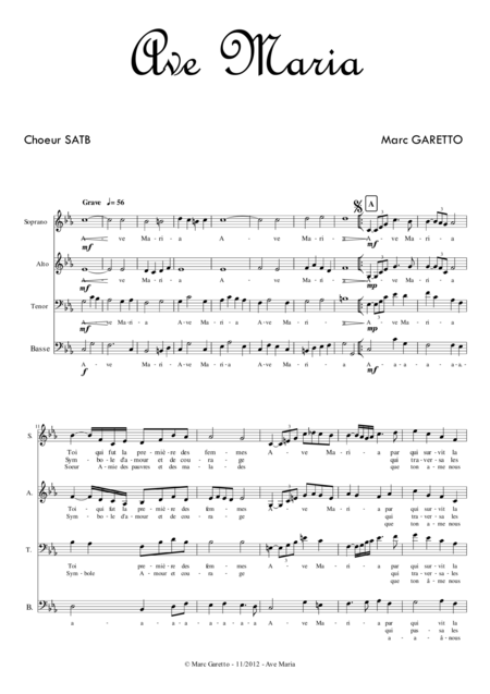 Free Sheet Music Ave Maria Marc Garetto For Satb Choir