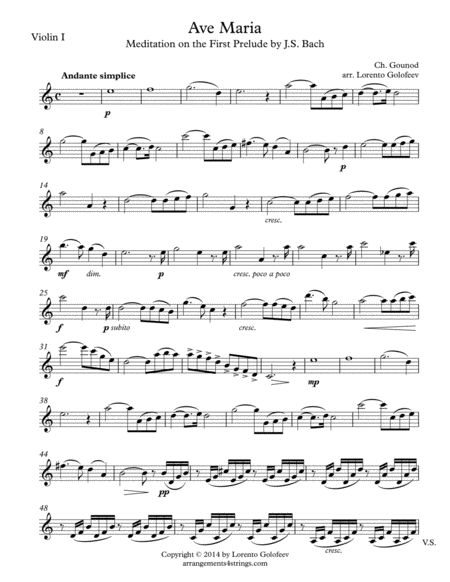 Ave Maria Meditation On The First Prelude By Js Bach Sheet Music