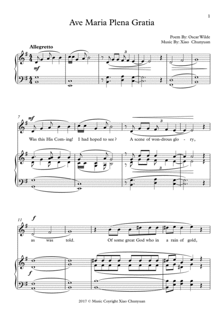 Ave Maria Plena Gratia In G Major For Alto Solo Or Bass Solo With Piano Sheet Music