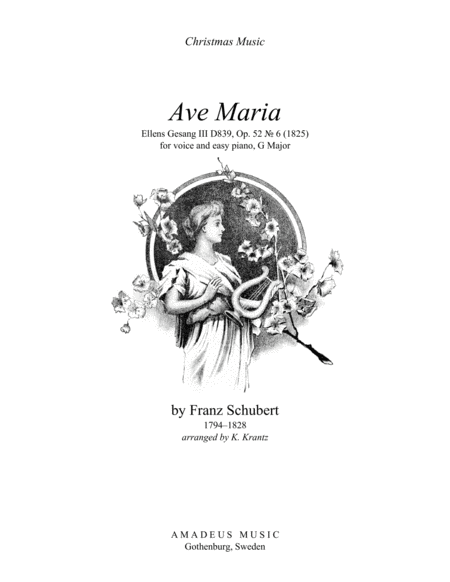 Free Sheet Music Ave Maria Schubert For Voice And Easy Piano G Major