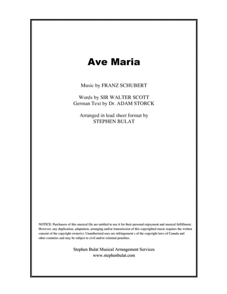 Free Sheet Music Ave Maria Schubert Lead Sheet Key Of A