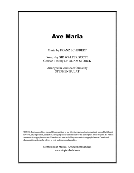 Free Sheet Music Ave Maria Schubert Lead Sheet Key Of E