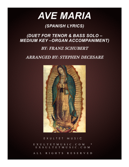 Ave Maria Spanish Lyrics Duet For Tenor Bass Solo Medium Key Organ Sheet Music