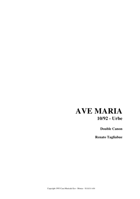 Free Sheet Music Ave Maria Tagliabue 10 1992 Urbe Double Canon