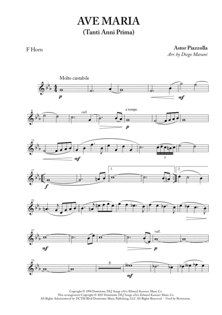 Ave Maria Tanti Anni Prima For Horn And Piano Sheet Music