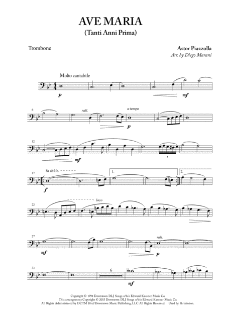 Free Sheet Music Ave Maria Tanti Anni Prima For Trombone And Piano