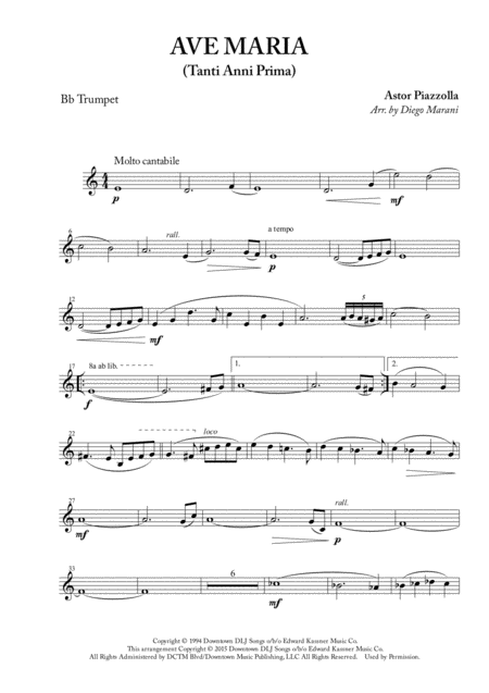 Free Sheet Music Ave Maria Tanti Anni Prima For Trumpet And Piano