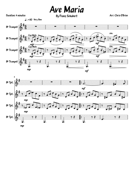 Free Sheet Music Ave Maria Trumpet Quartet