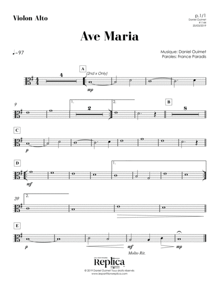 Ave Maria Violon Alto Part Sheet Music