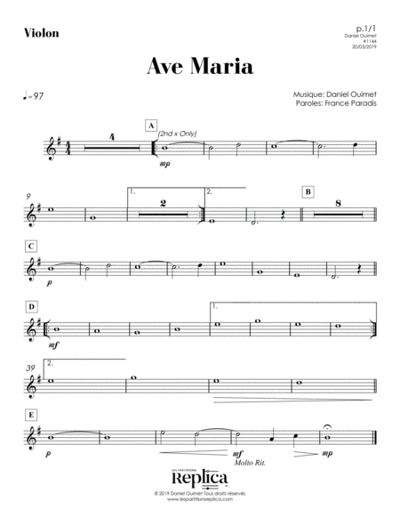 Ave Maria Violon Part Sheet Music