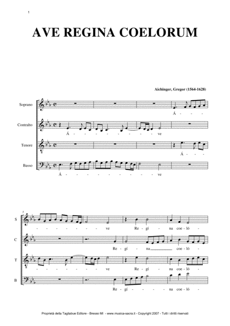 Free Sheet Music Ave Regina Coelorum G Aichinger For Satb Choir