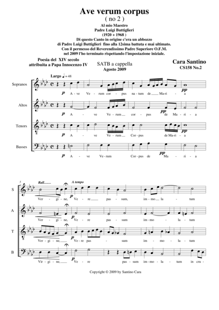 Ave Verum Corpus Choir Satb A Cappella Sheet Music