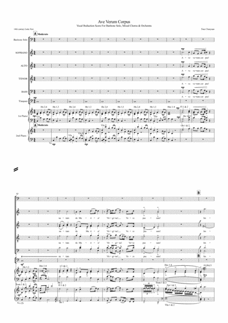 Ave Verum Corpus For Baritone Solo Mixed Chorus Orchestra In Piano Reduction With Timpani Sheet Music