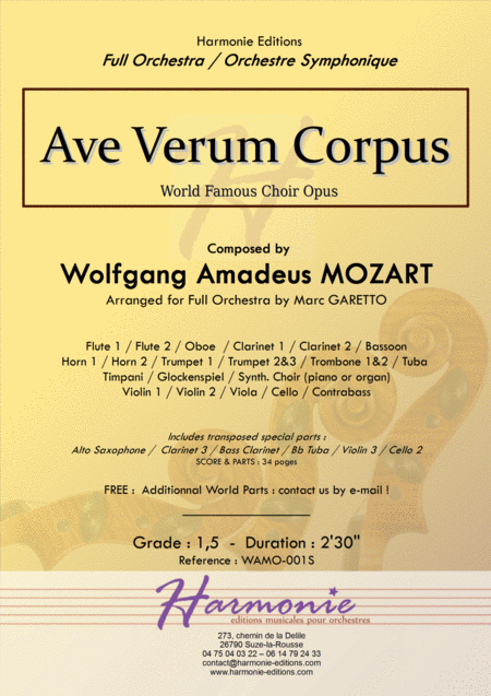 Ave Verum Corpus For Beginner Full Or String Orchestra W A Mozart Sheet Music