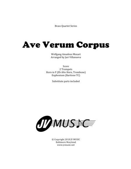Free Sheet Music Ave Verum Corpus For Brass Quartet