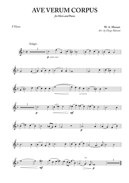 Free Sheet Music Ave Verum Corpus For Horn And Piano