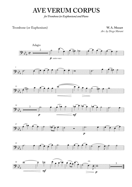 Ave Verum Corpus For Trombone Or Euphonium And Piano Sheet Music