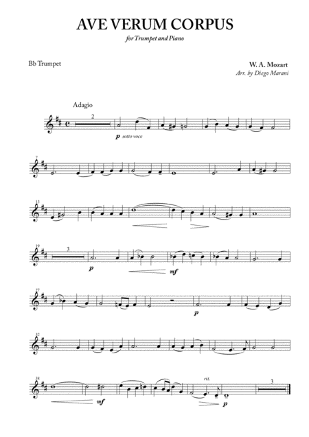 Ave Verum Corpus For Trumpet And Piano Sheet Music