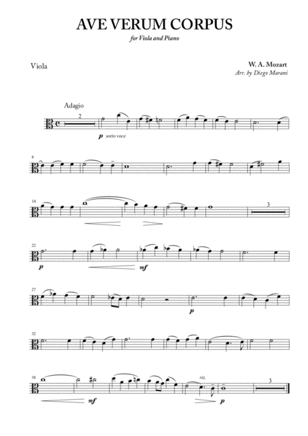 Ave Verum Corpus For Viola And Piano Sheet Music