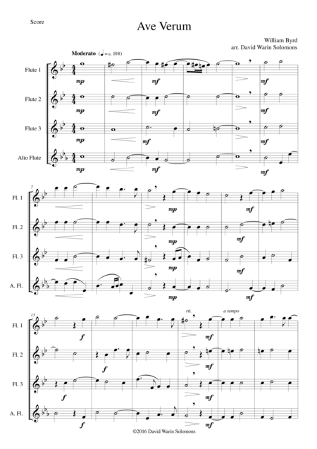 Ave Verum For 3 Flutes And Alto Flute Sheet Music