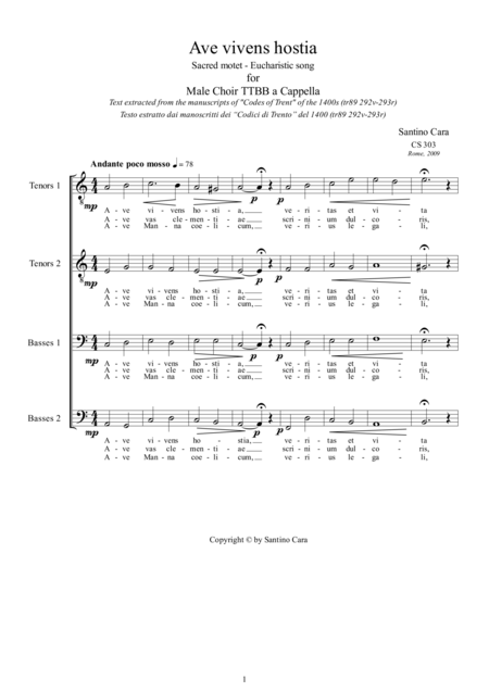 Free Sheet Music Ave Vivens Hostia Motet For Male Choir Ttbb A Cappella