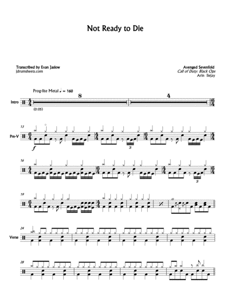 Avenged Sevenfold Not Ready To Die Sheet Music