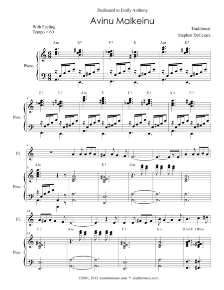 Avinu Malkeinu For Violin Viola Flute And Piano Sheet Music