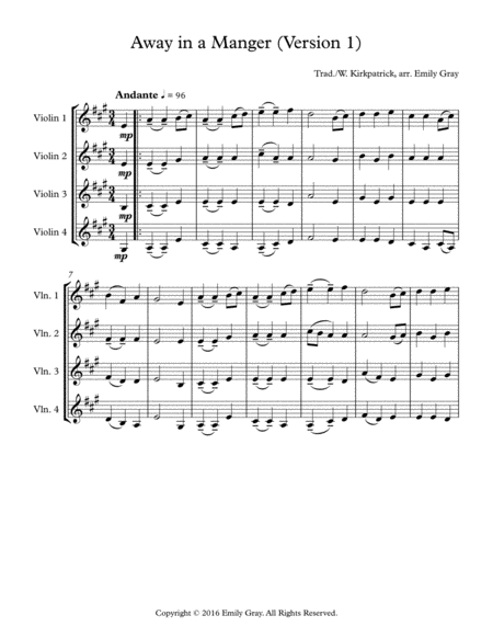 Away In A Manger 4 Violins Sheet Music