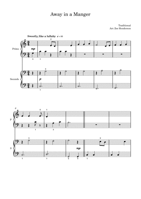 Away In A Manger Beginner Piano Duet Sheet Music