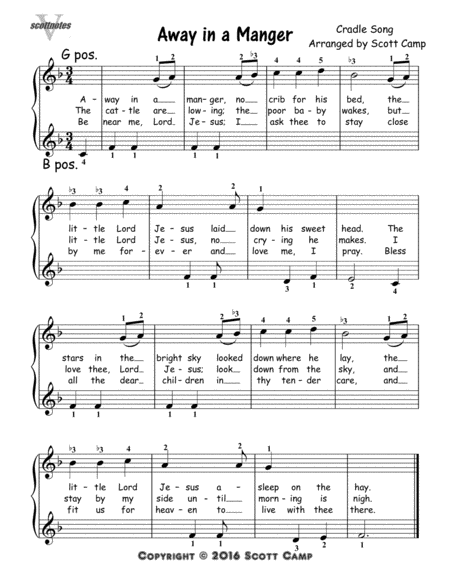 Away In A Manger Cradle Song First Year Piano Students Sheet Music