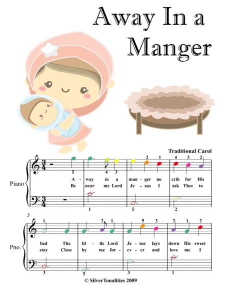 Away In A Manger Easiest Piano Sheet Music With Colored Notes Sheet Music