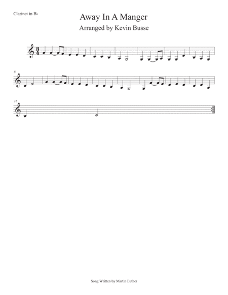 Away In A Manger Easy Key Of C Clarinet Sheet Music