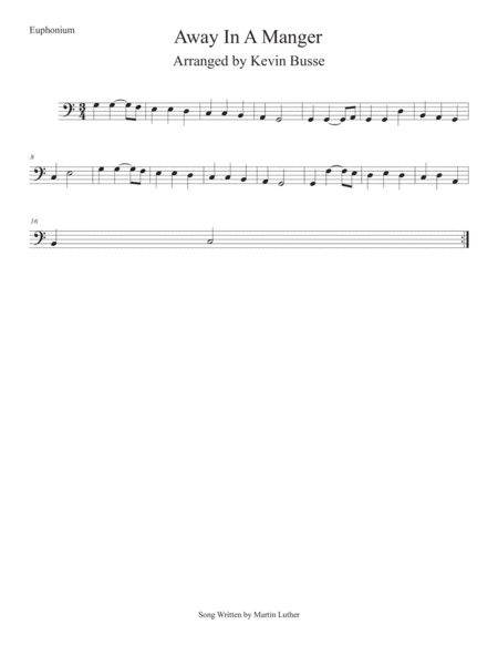 Away In A Manger Easy Key Of C Euphonium Sheet Music